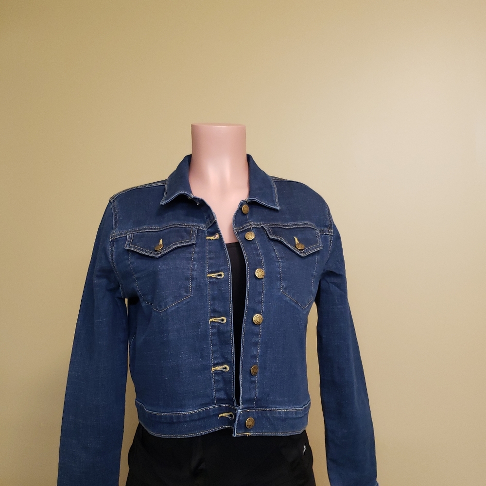 Calvin Klein Womens Jean Jacket Blue Buttons Stret